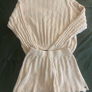 Cream Knit Sweater and Shorts Set